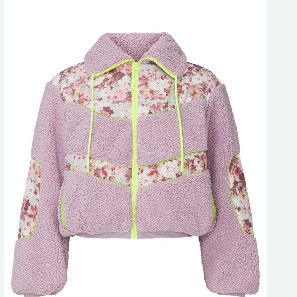 For Love and Lemons Purple Floral coat with Green inside